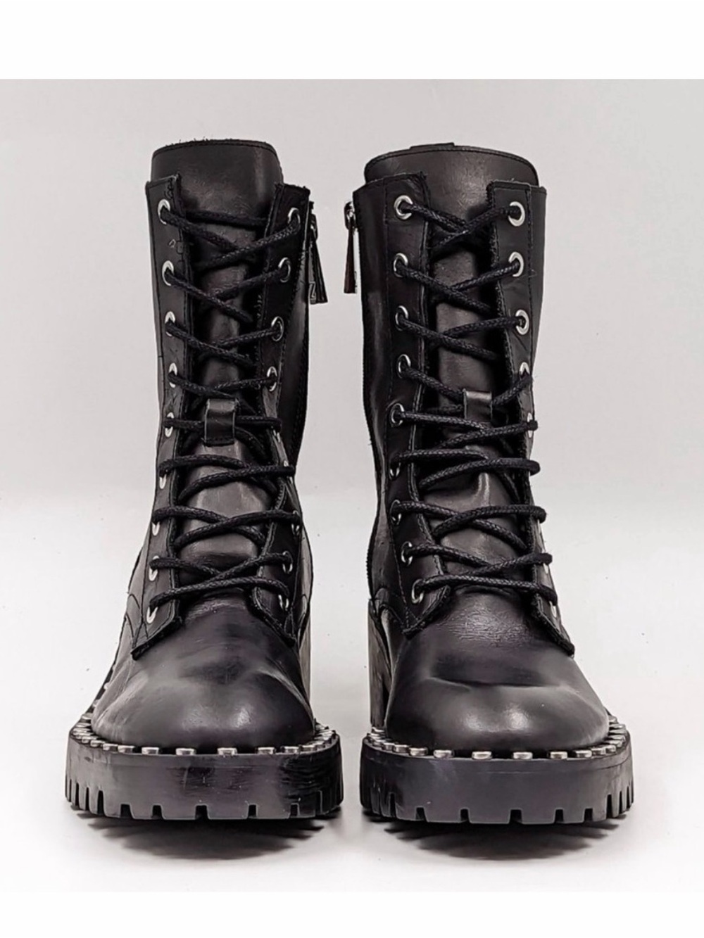 Zara Black Lace-Up Platform Combat Boots